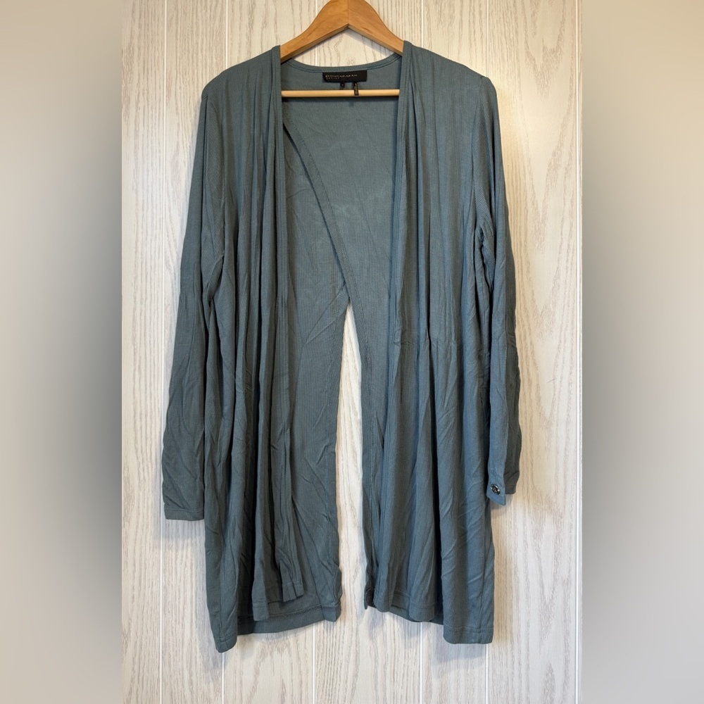 Donna Karan Active Ribbed Open Front Cardigan Size M EUC Slate Teal